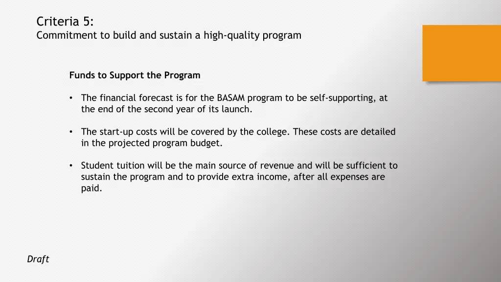 criteria 5 commitment to build and sustain a high