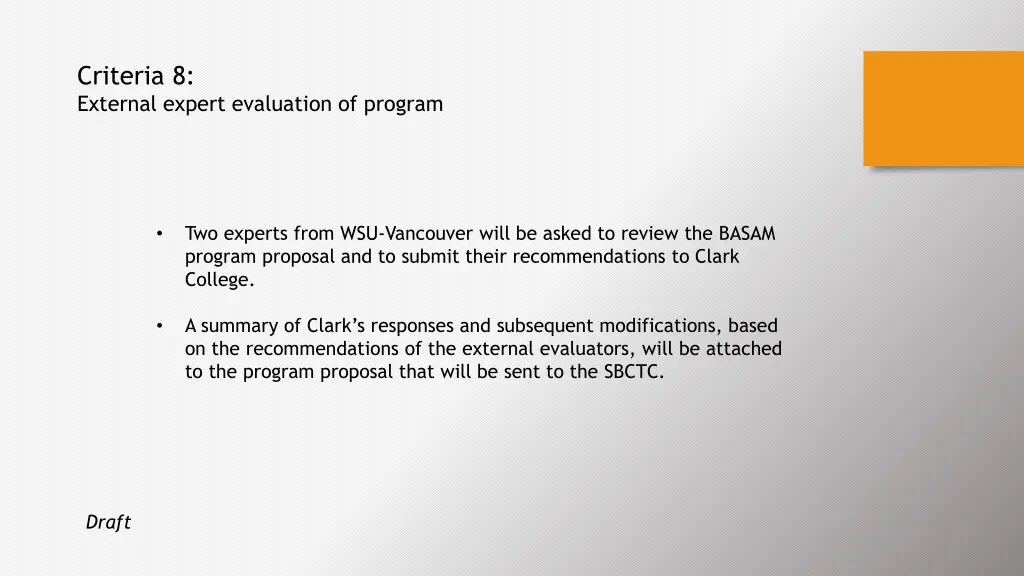 criteria 8 external expert evaluation of program