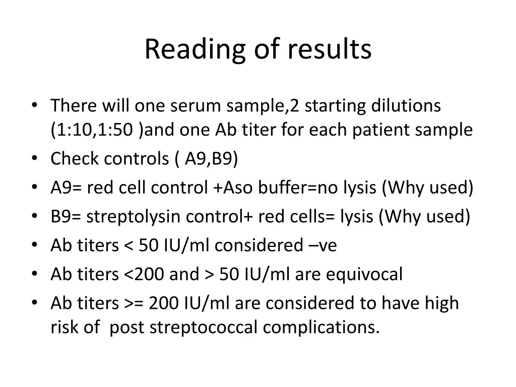 reading of results