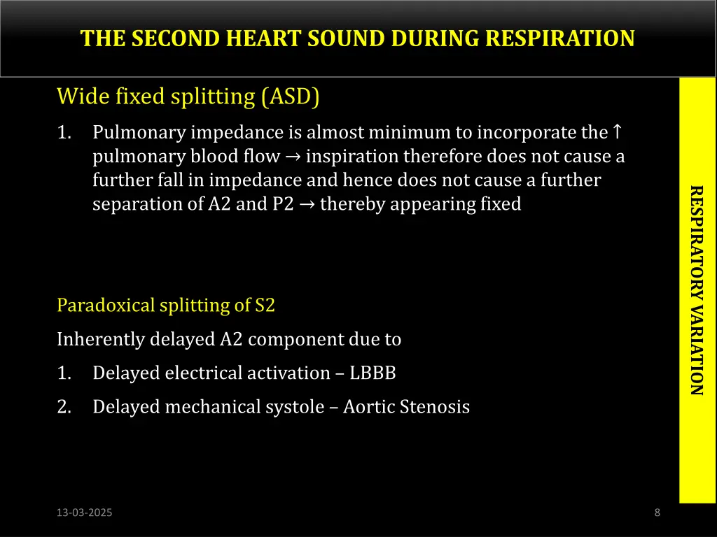 the second heart sound during respiration
