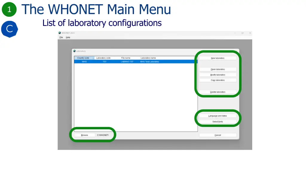 1 the whonet main menu