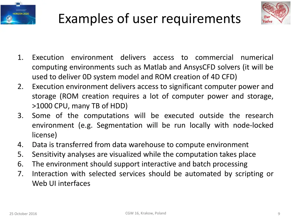 examples of user requirements