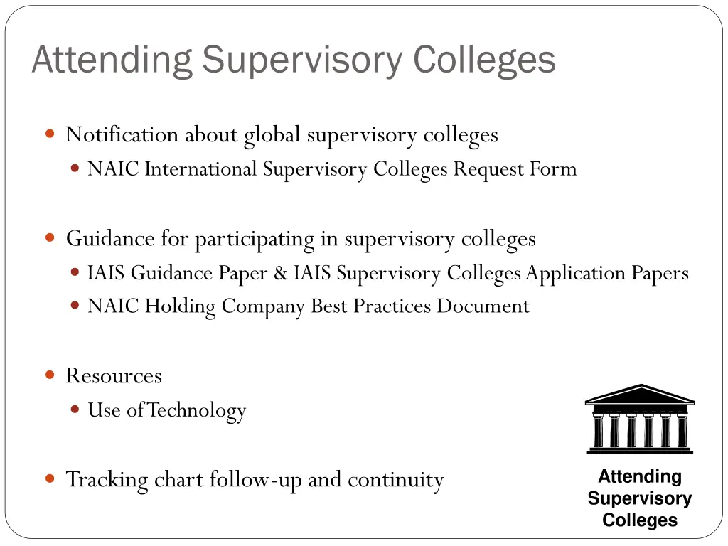 attending supervisory colleges