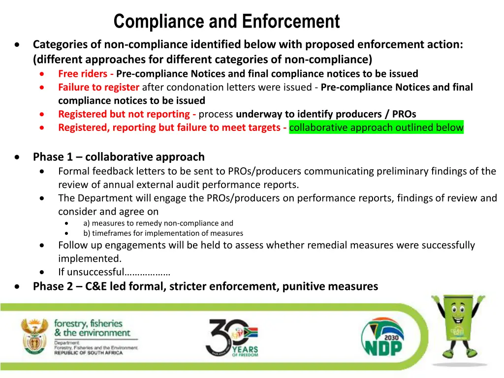 compliance and enforcement categories