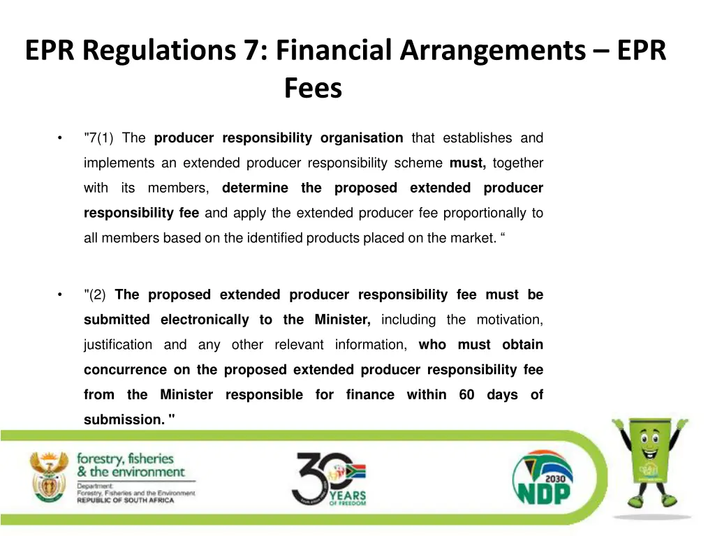 epr regulations 7 financial arrangements epr fees
