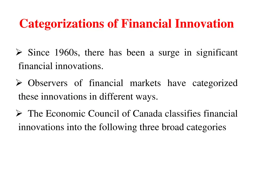 categorizations of financial innovation