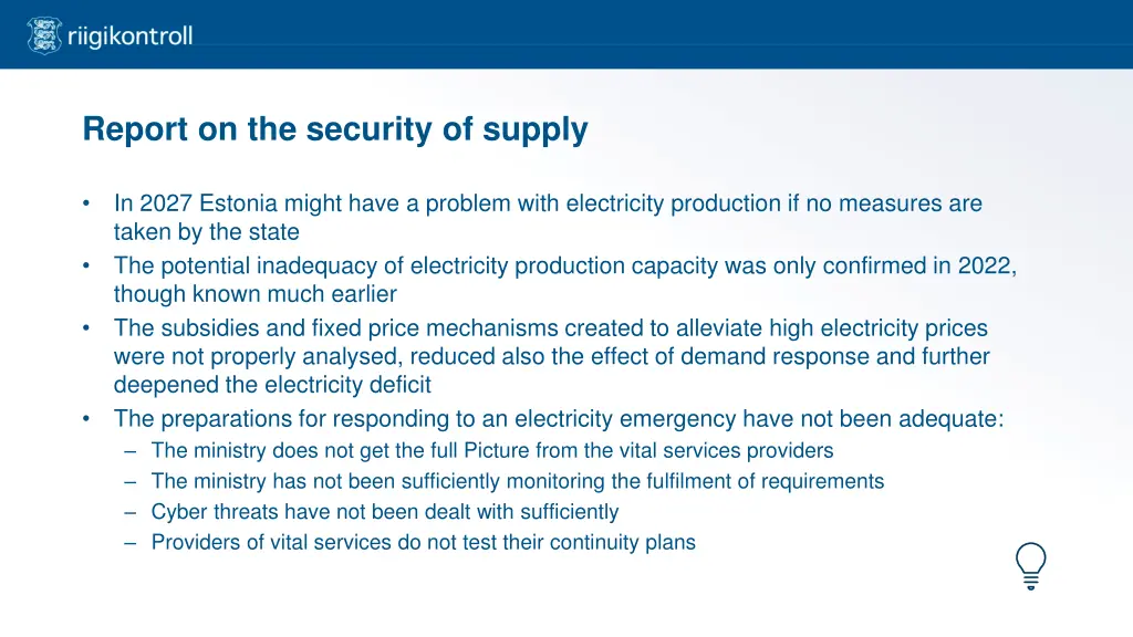 report on the security of supply