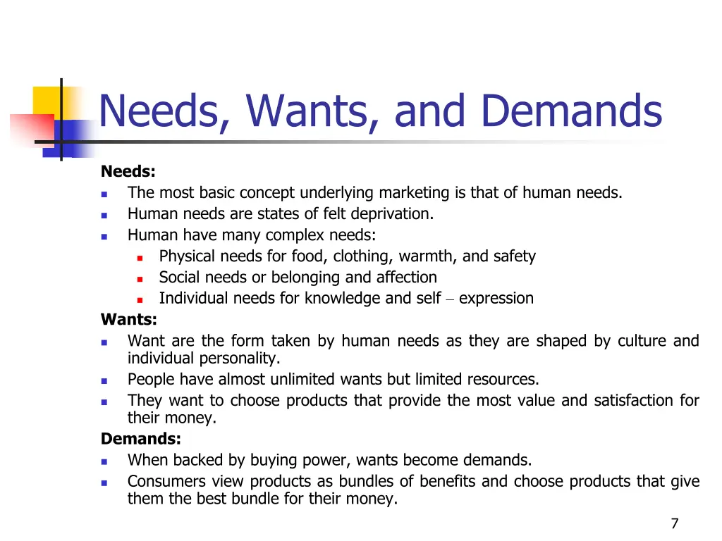 needs wants and demands