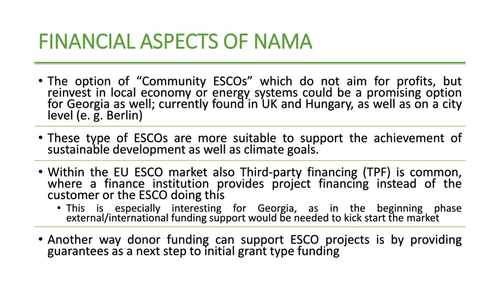 financial aspects of nama financial aspects