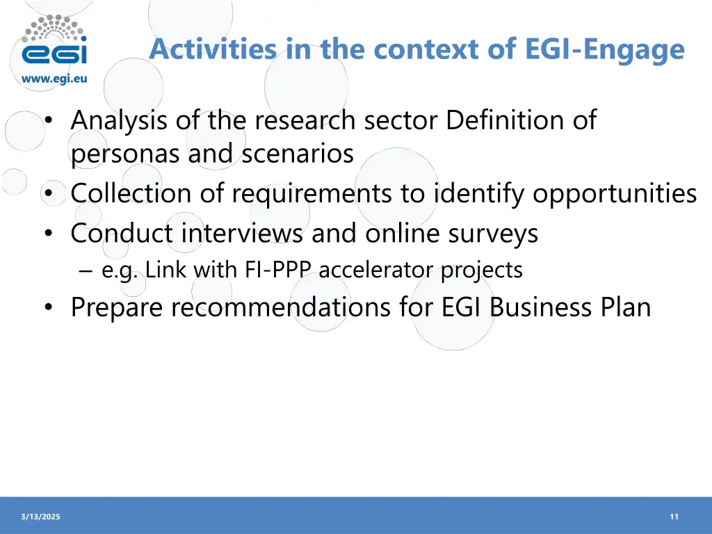 activities in the context of egi engage