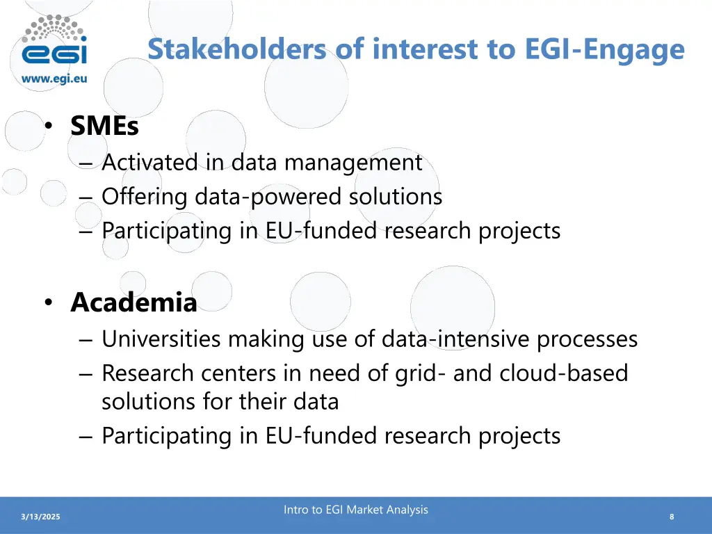 stakeholders of interest to egi engage