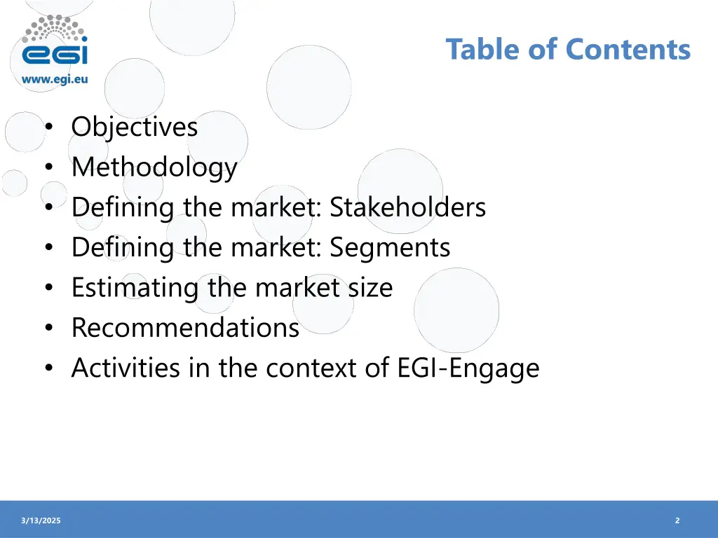 table of contents