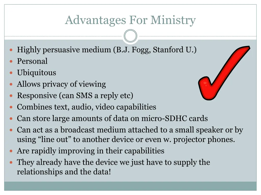 advantages for ministry
