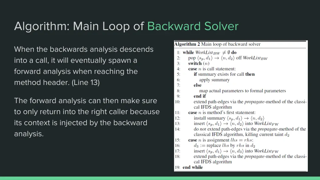 algorithm main loop of backward solver