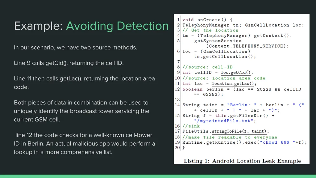 example avoiding detection