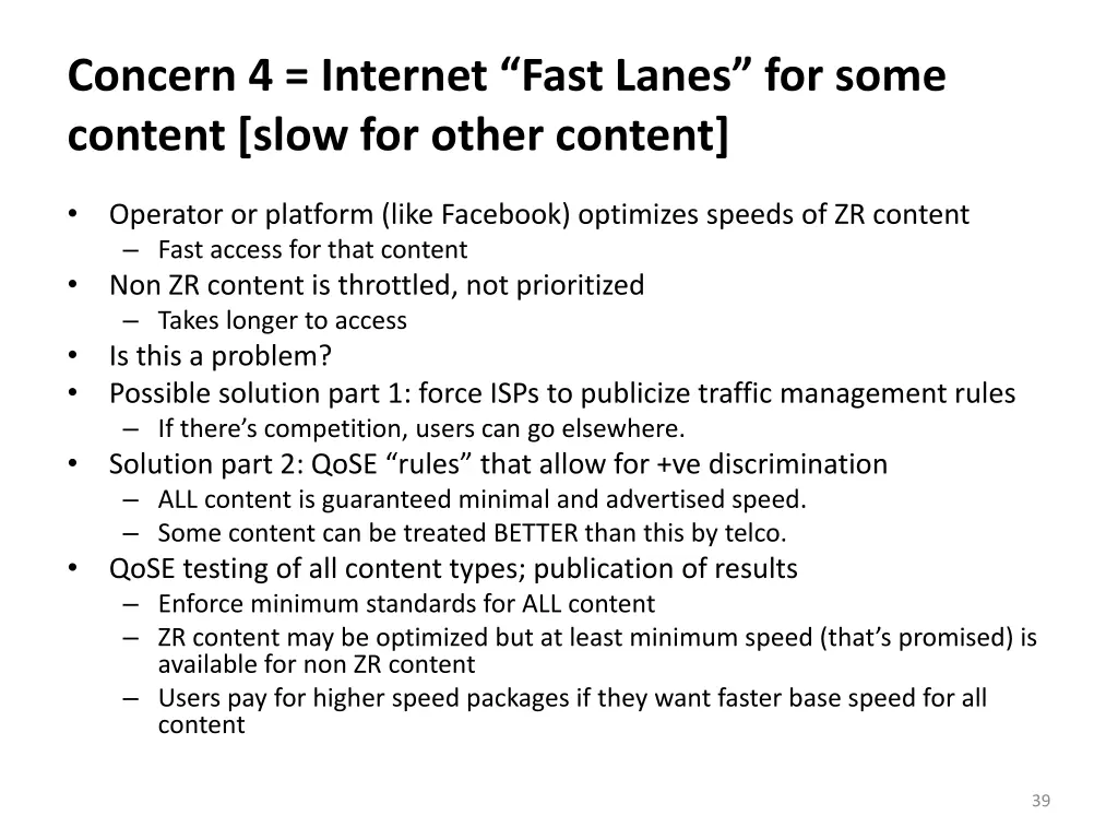 concern 4 internet fast lanes for some content