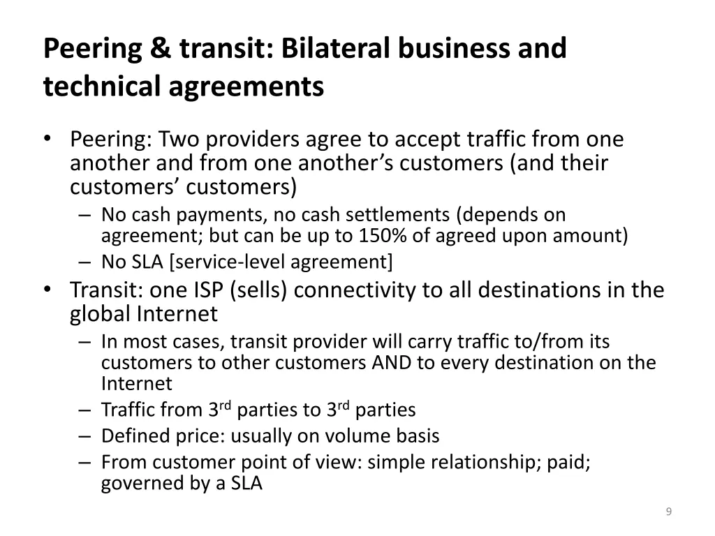 peering transit bilateral business and technical