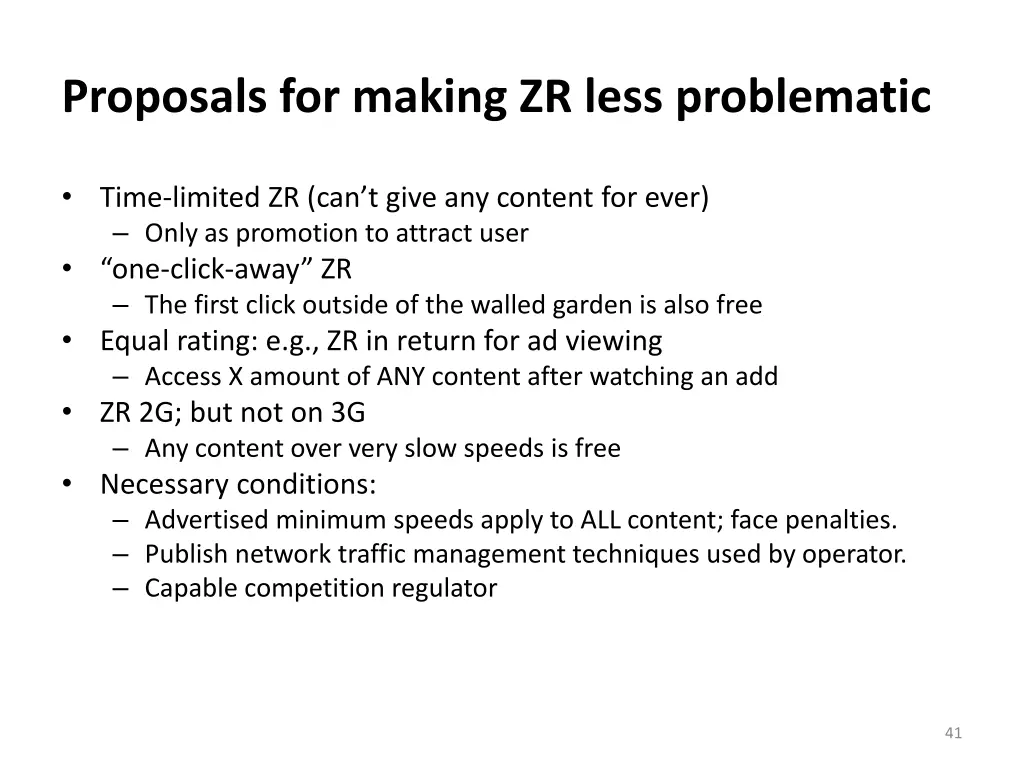 proposals for making zr less problematic