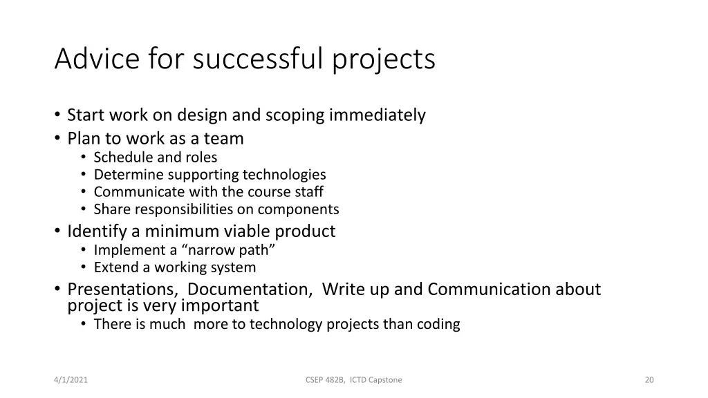 advice for successful projects