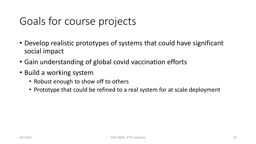 goals for course projects