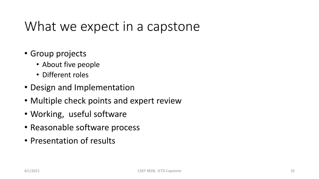 what we expect in a capstone
