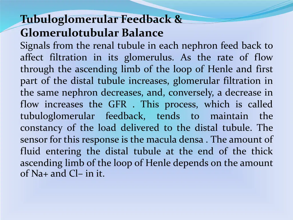 tubuloglomerular feedback glomerulotubular