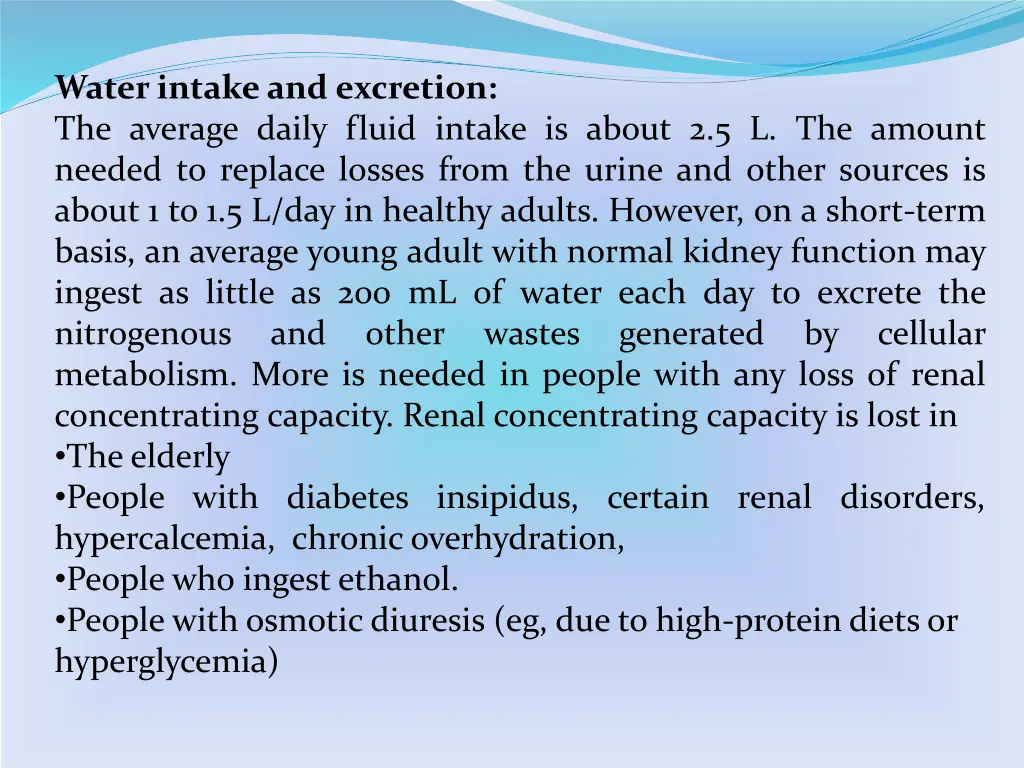 water intake and excretion the average daily