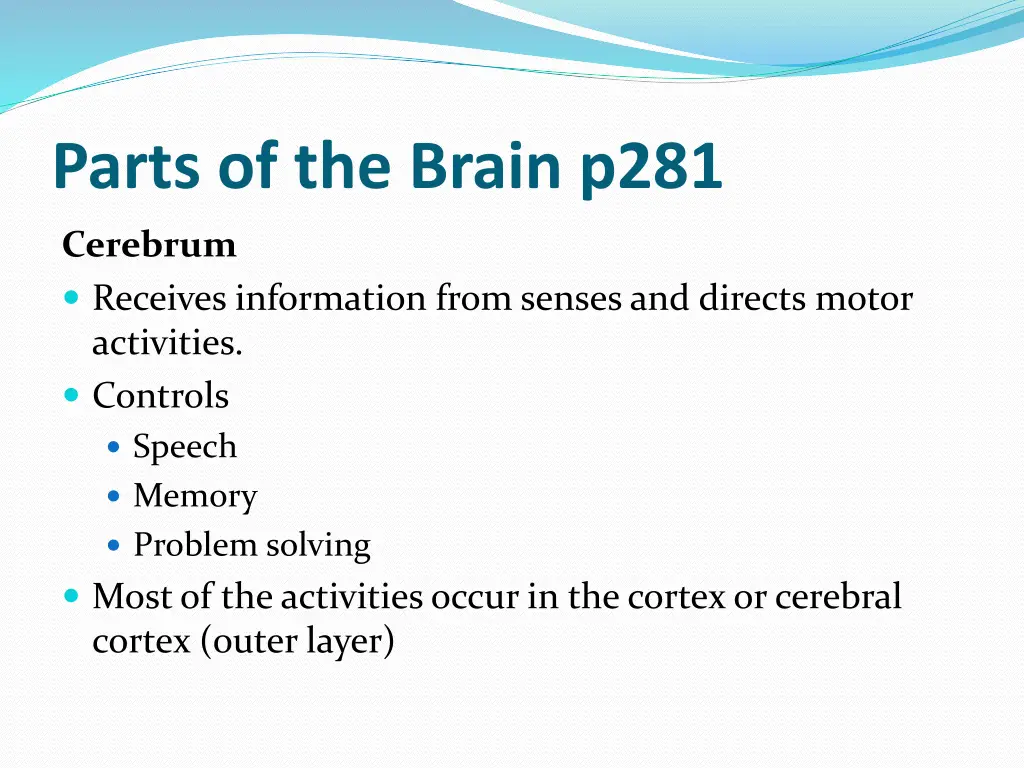parts of the brain p281