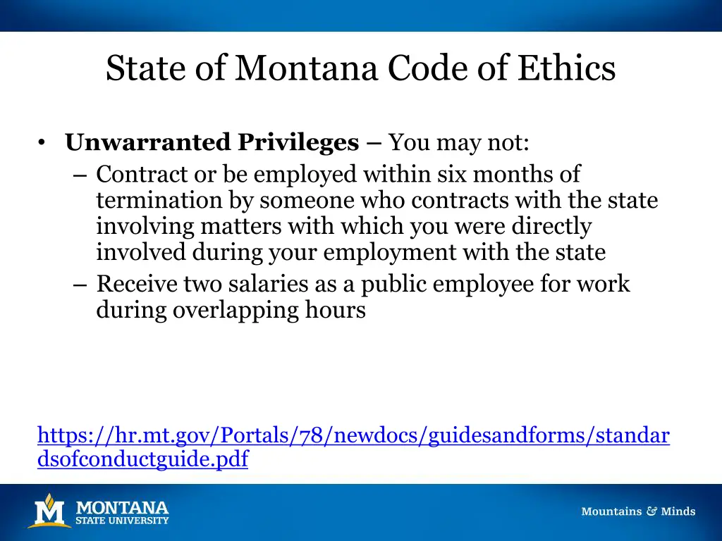 state of montana code of ethics 1