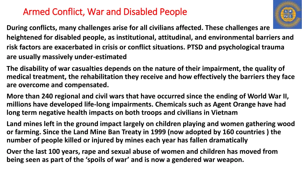 armed conflict armed conflict war and disabled