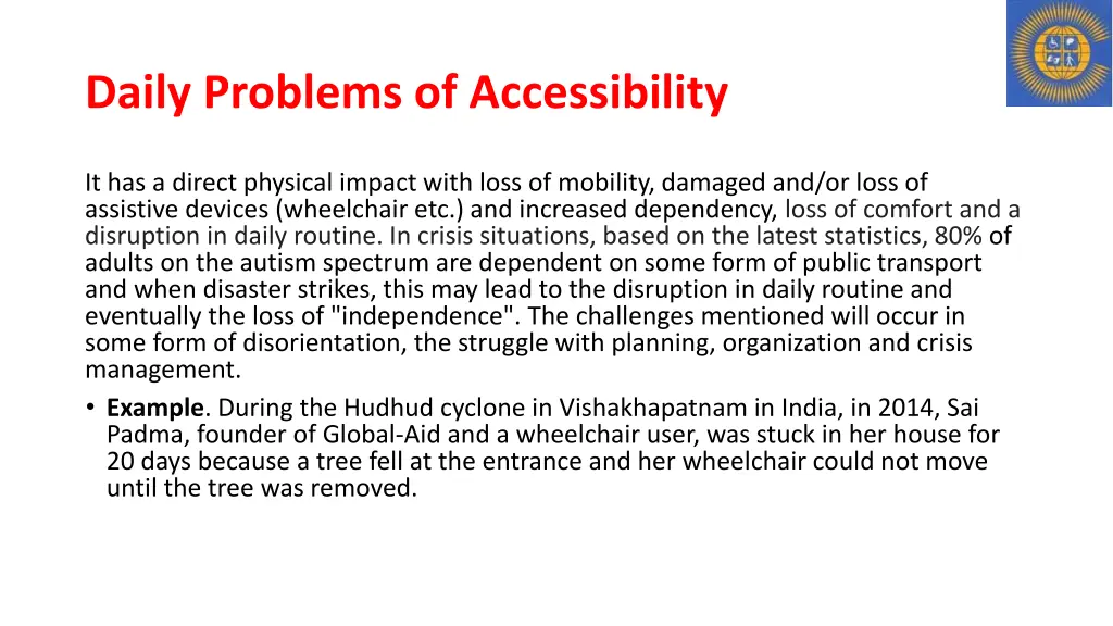 daily problems of accessibility