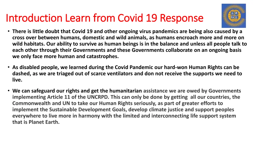 introduction learn from covid 19 response