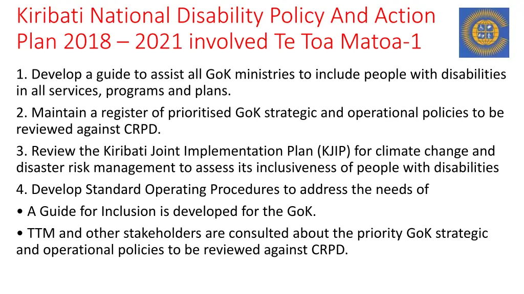 kiribati national disability policy and action