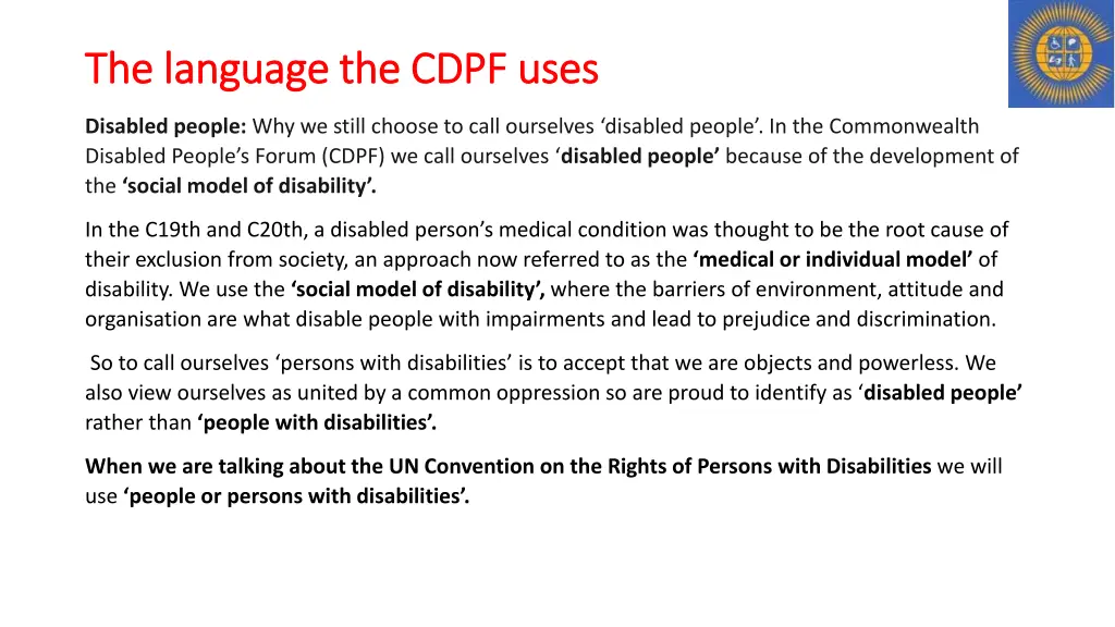 the language the cdpf uses the language the cdpf