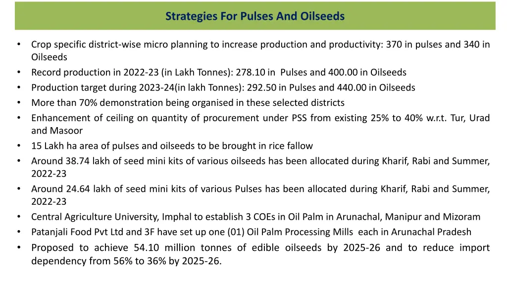 strategies for pulses and oilseeds