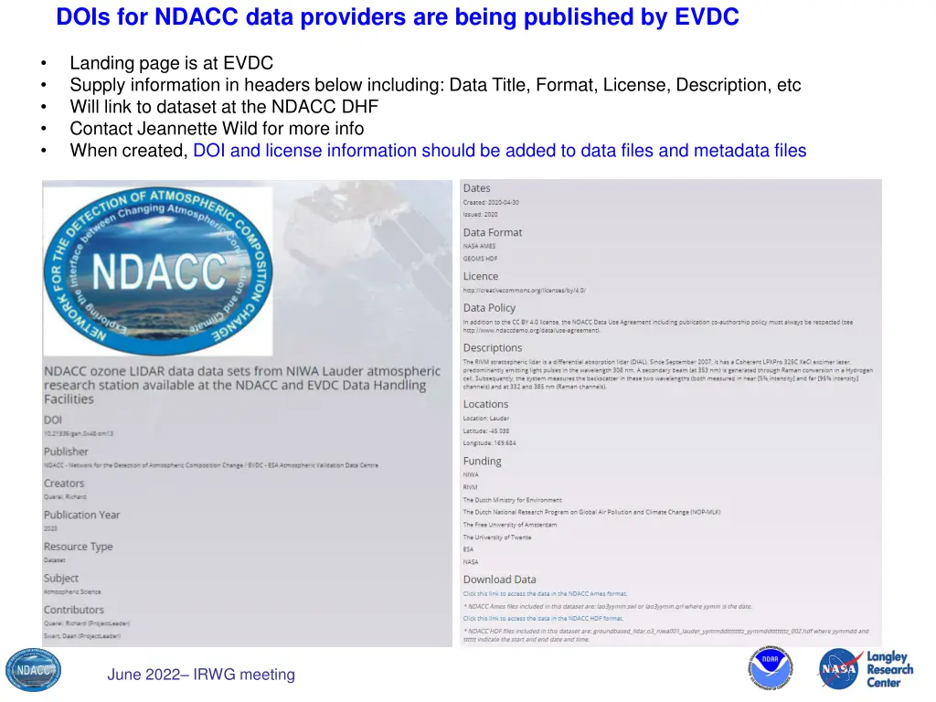 dois for ndacc data providers are being published