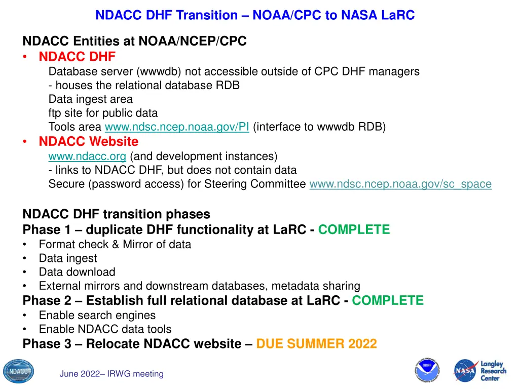 ndacc dhf transition noaa cpc to nasa larc
