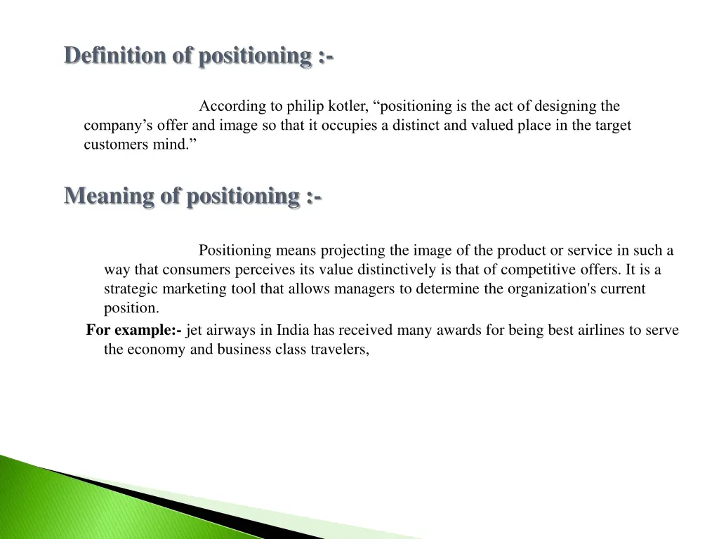 definition of positioning company s offer