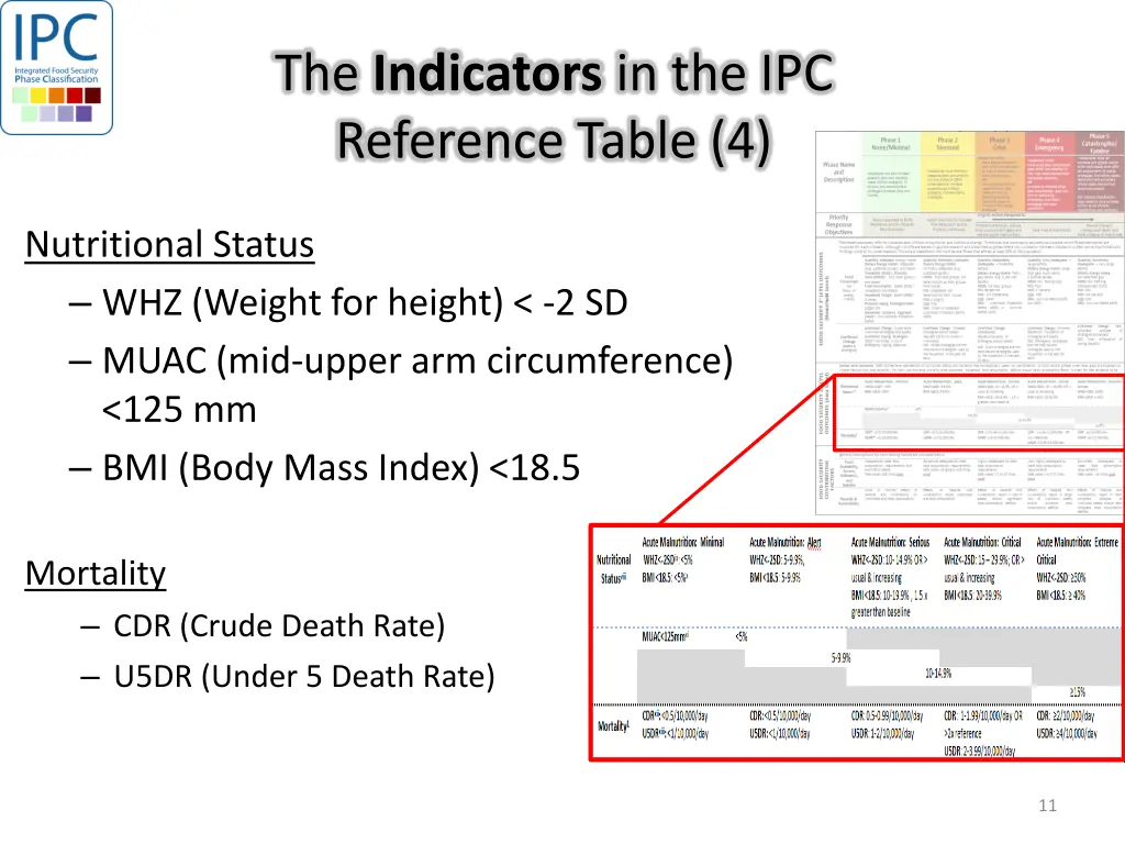 the indicators in the ipc reference table 4