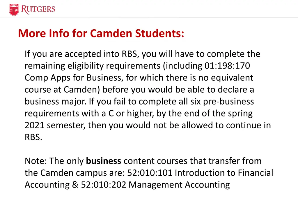 more info for camden students