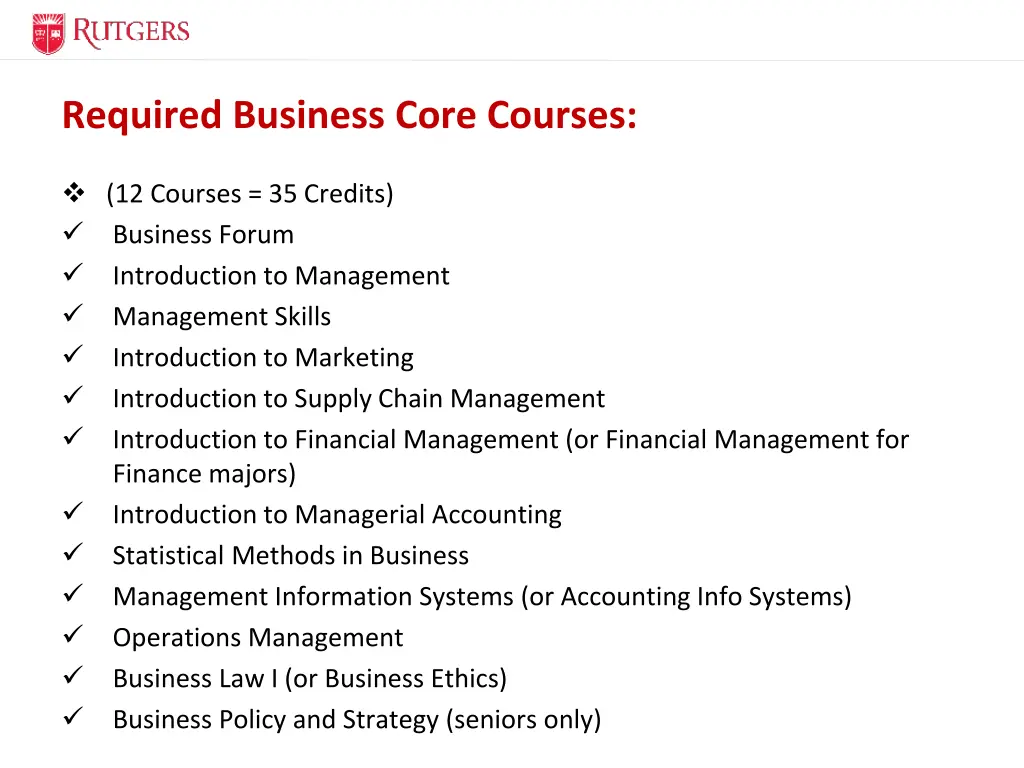 required business core courses