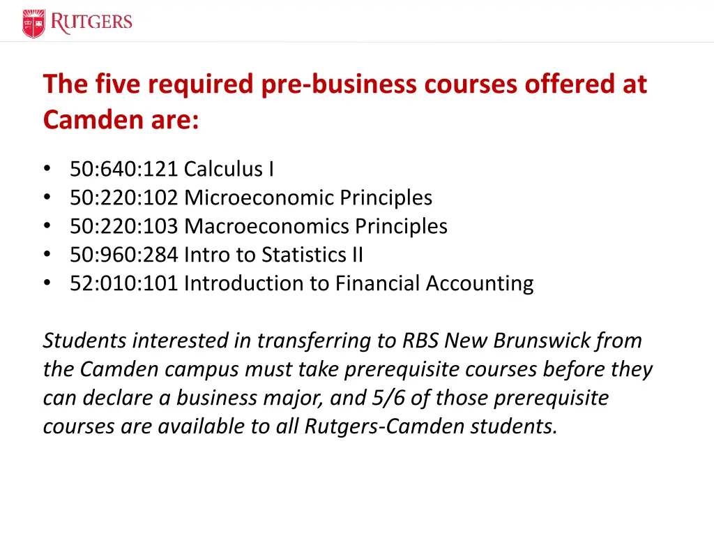 the five required pre business courses offered 1