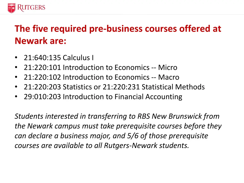 the five required pre business courses offered