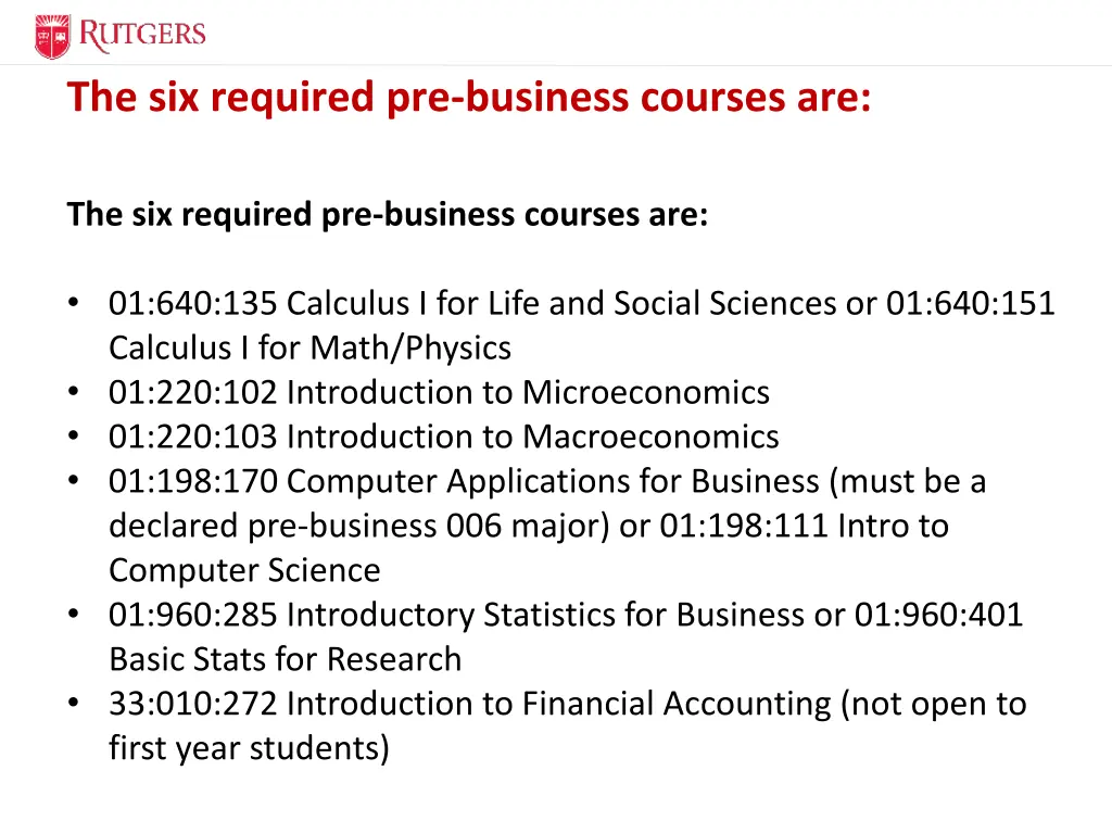 the six required pre business courses are