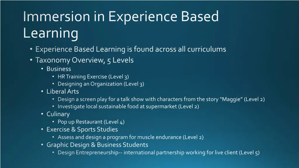immersion in experience based learning