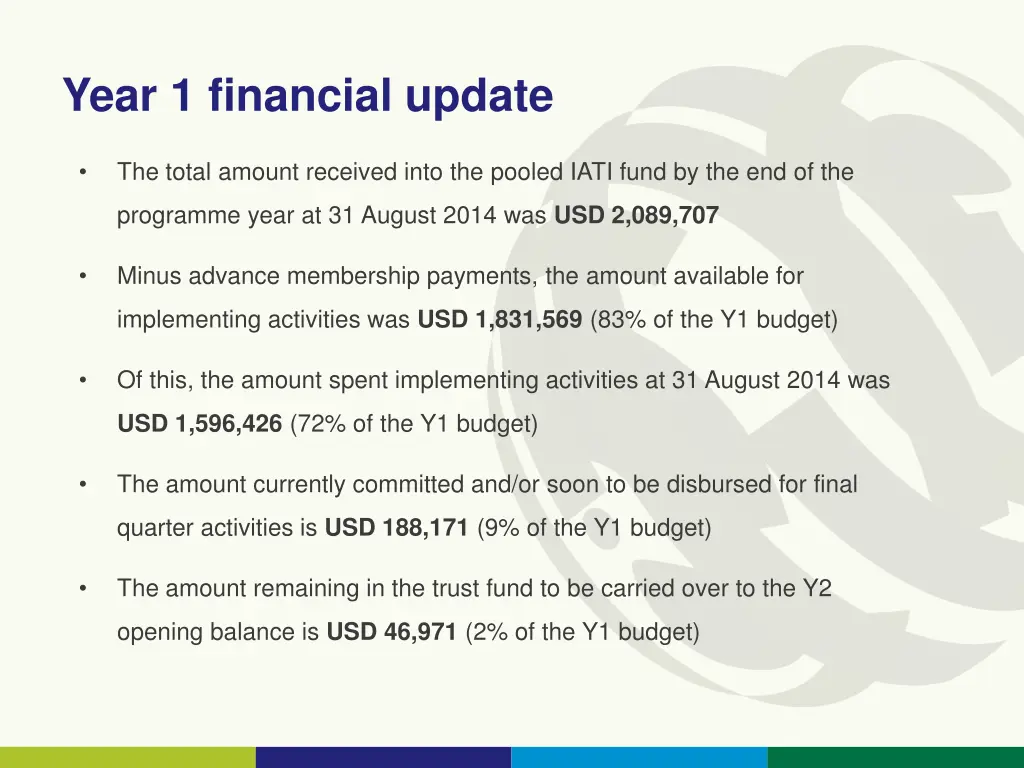 year 1 financial update