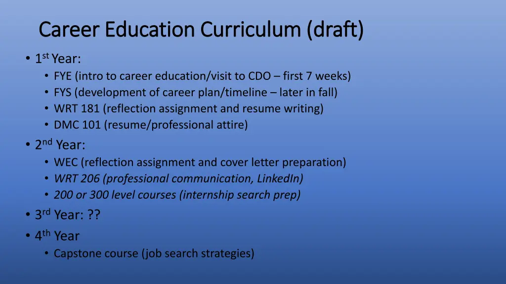 career education curriculum draft career