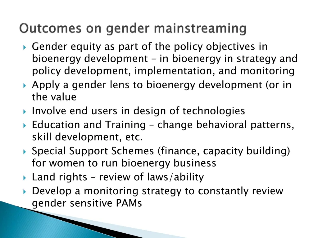gender equity as part of the policy objectives