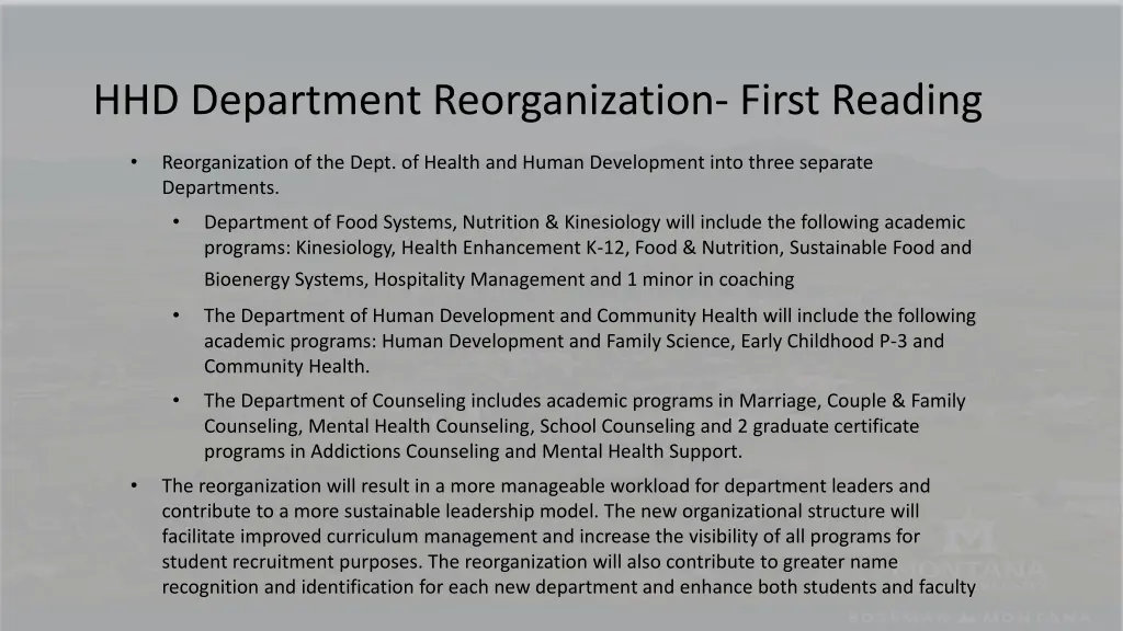 hhd department reorganization first reading