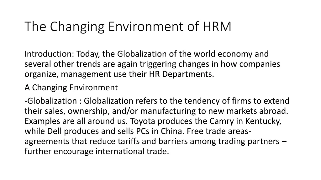 the changing environment of hrm